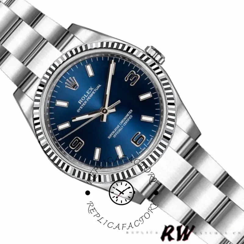Rolex Oyster Perpetual 176234 Fluted Bezel Blue Dial 26MM Lady Replica Watch - QualitySwissReplica