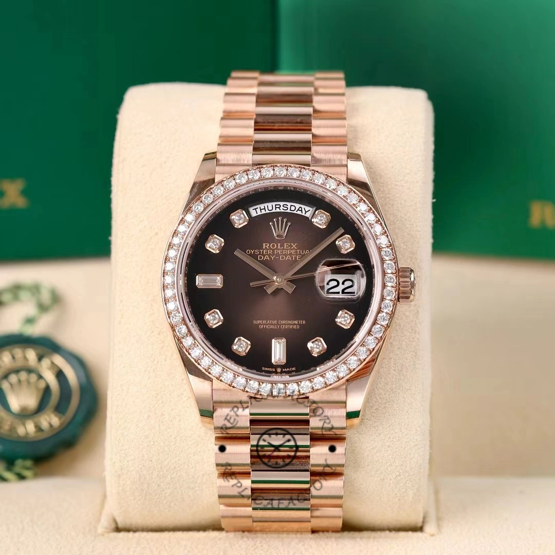 Rolex Day-Date 128345RBR Brown Ombre Dial Everose Gold 36MM Unisex Replica Watch - QualitySwissReplica