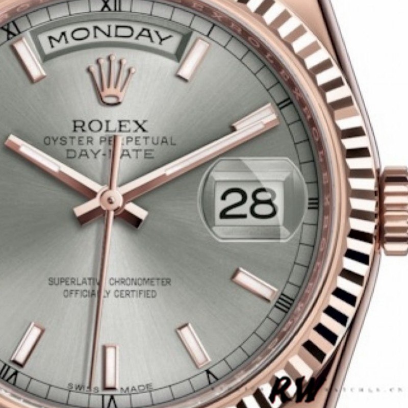 Rolex Day-Date 118235 Rhodium Grey Dial Rose Gold 36mm Unisex Replica Watch - QualitySwissReplica