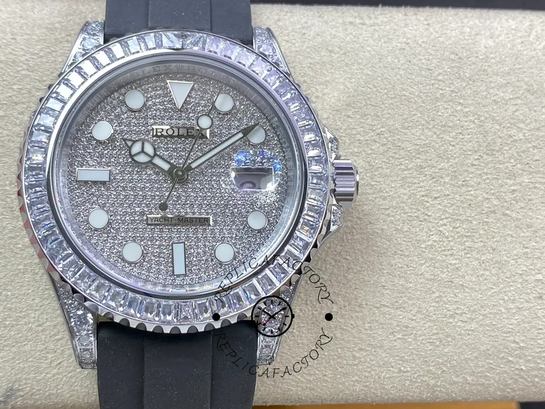Rolex Yacht Master 226679TBR White Gold 42mm Baguette Diamond Watch - QualitySwissReplica