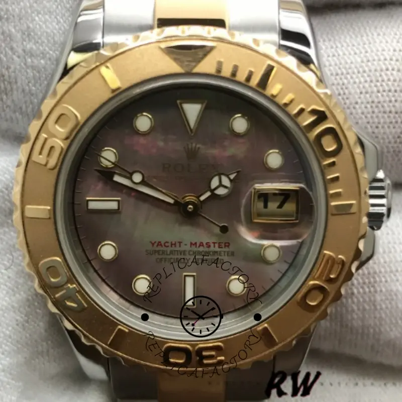 Rolex Yacht-Master 169623 Steel Yellow Gold Black MOP Dial 29MM Lady Replica Watch - QualitySwissReplica