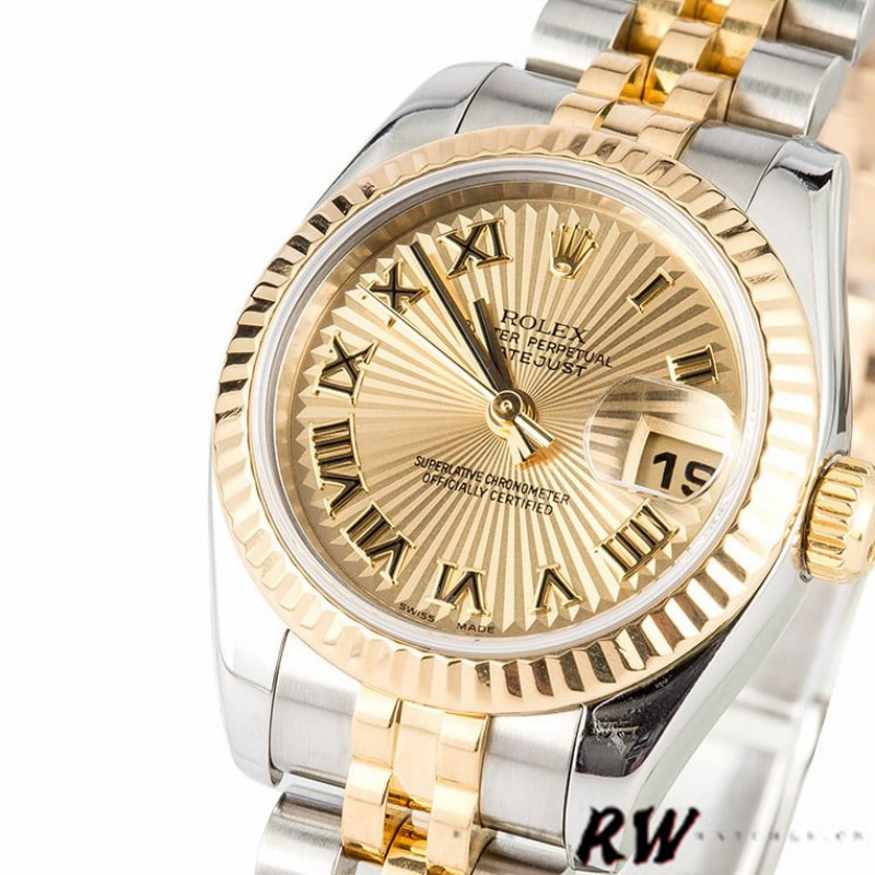 Rolex Datejust 179173 Sunbeam Champagne Dial Fluted Bezel 26MM Lady Replica Watch - QualitySwissReplica