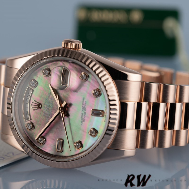 Rolex Day-Date 118235 MOP Black Dial 36mm Unisex Replica Watch - QualitySwissReplica