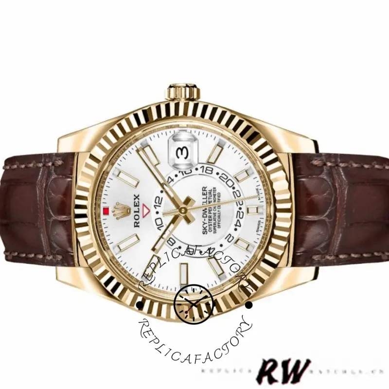 Rolex Sky-Dweller 326138 White Dial Yellow Gold 42MM Mens Replica Watch - QualitySwissReplica
