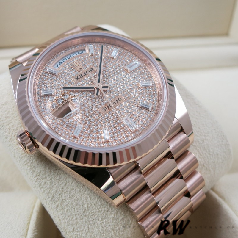 Rolex Day-Date 228235 Diamond Paved Dial Fluted Bezel 40mm Mens Replica Watch - QualitySwissReplica