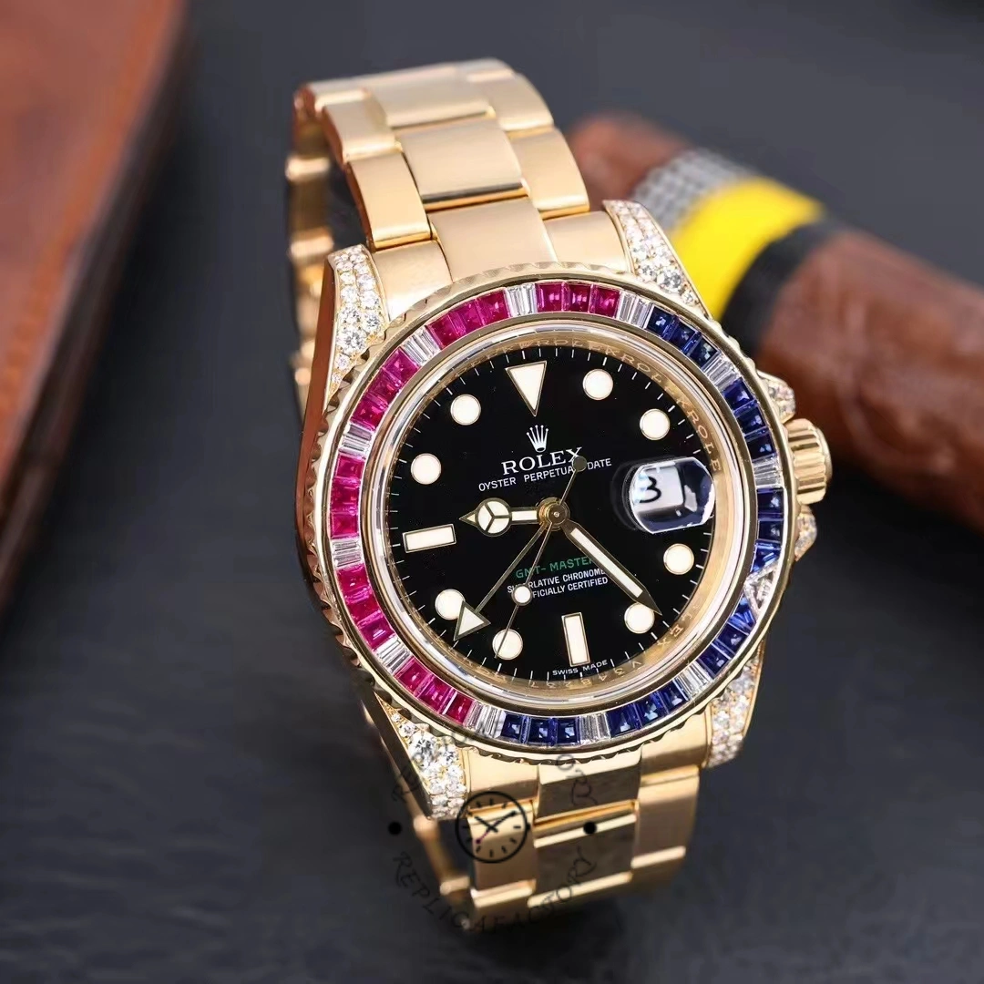 Rolex GMT-Master II 116758 Oyster Bracelet Black Dial Diamonds 40mm Mens Replica Watch - QualitySwissReplica