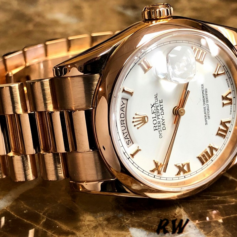 Rolex Day-Date 118205 Everose Gold White Dial 36mm Unisex Replica Watch - QualitySwissReplica
