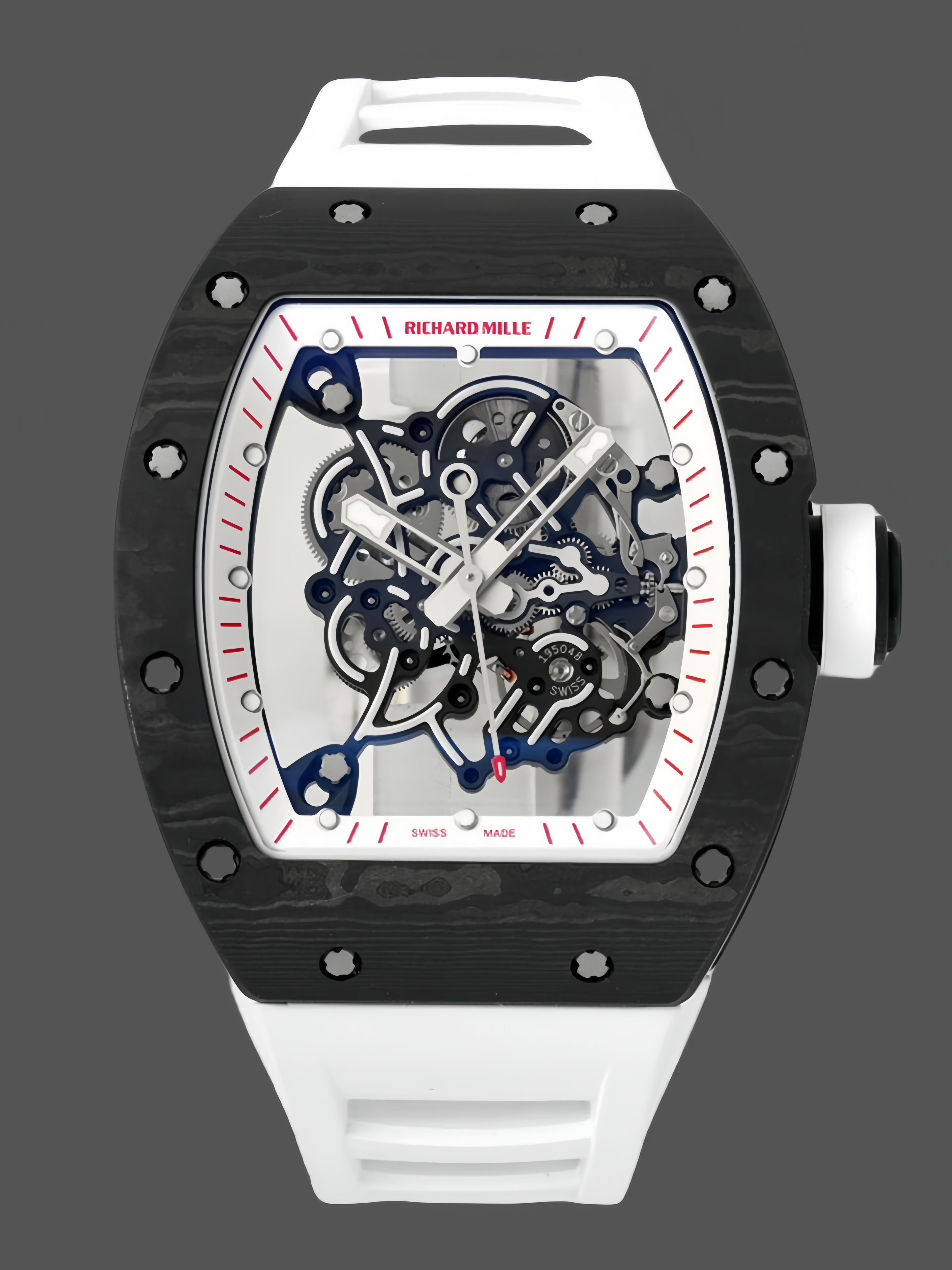 Richard Miller RM 055 RMUL2 NTPT Carbon Fiber White Rubber Strap - QualitySwissReplica