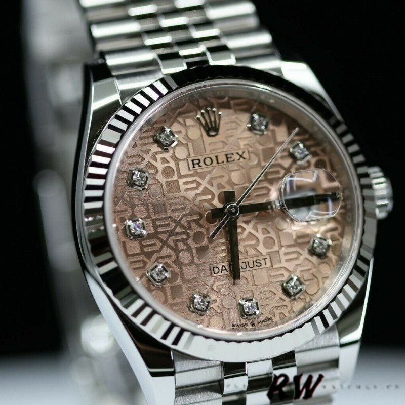 Rolex Datejust 126234 Fluted Bezel Pink Jubilee Diamond Dial 36MM Unisex Replica Watch - QualitySwissReplica