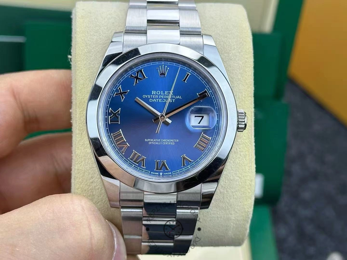 Rolex Datejust 41 Stainless Steel Azzuro Blue Roman Dial M126300 0017 Men's Watch - QualitySwissReplica