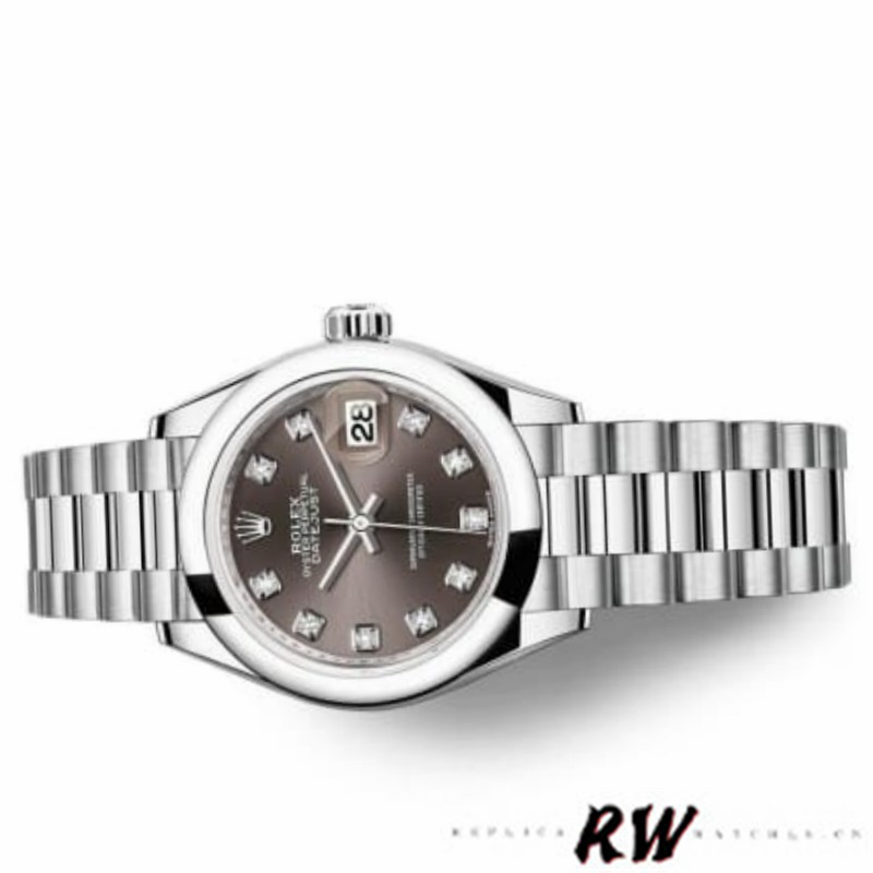 Rolex Datejust 279166 Dark Grey Diamond Dial Domed Bezel 28mm Lady Replica Watch - QualitySwissReplica