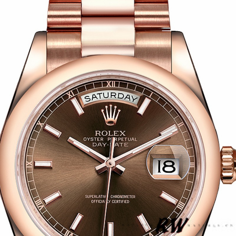 Rolex Day-Date 118205 Rose Gold Chocolate Dial 36mm Unisex Replica Watch - QualitySwissReplica