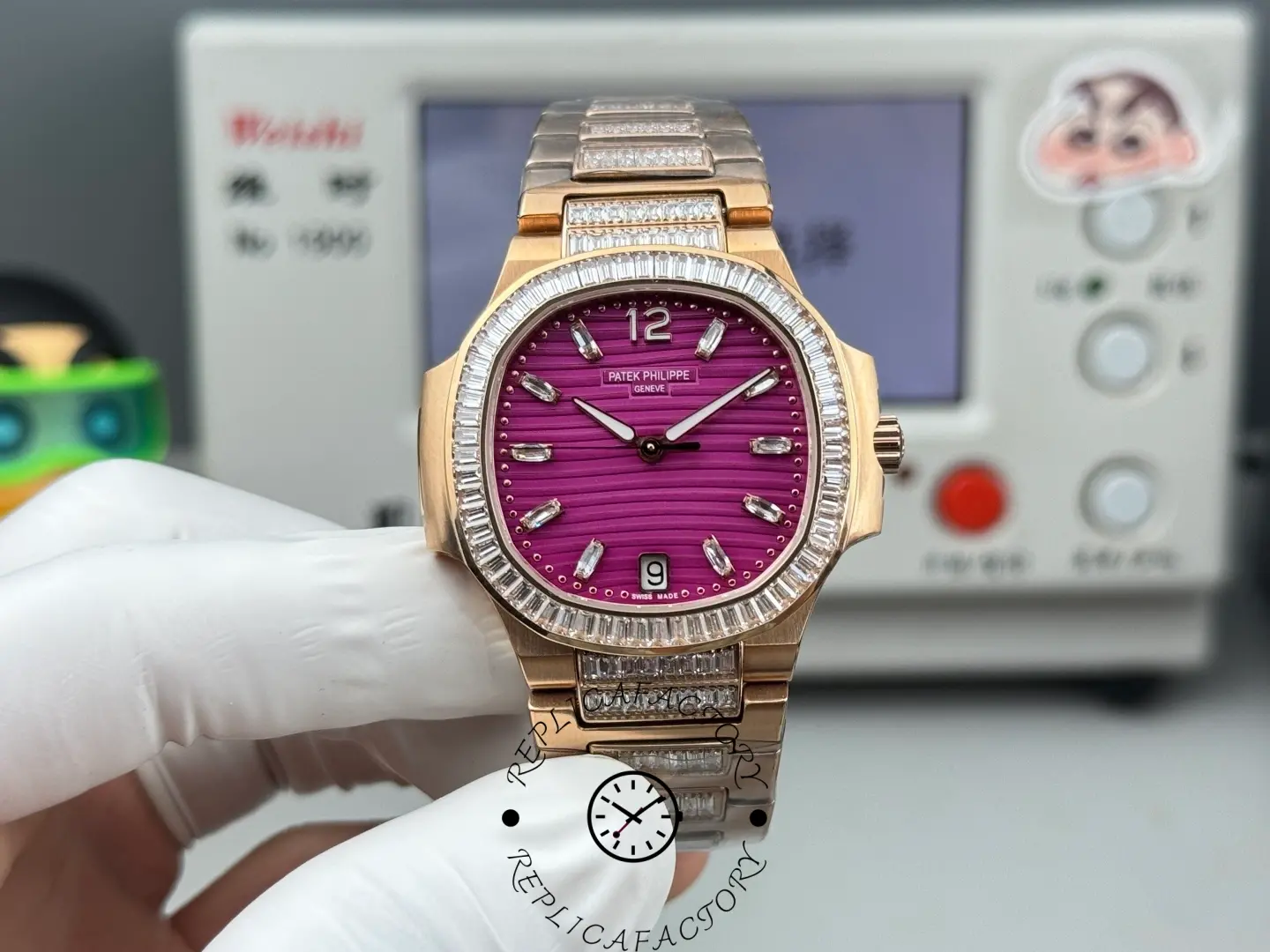 Clone Patek Philippe Nautilus 7014 Purple Dial Diamond Bezel - QualitySwissReplica