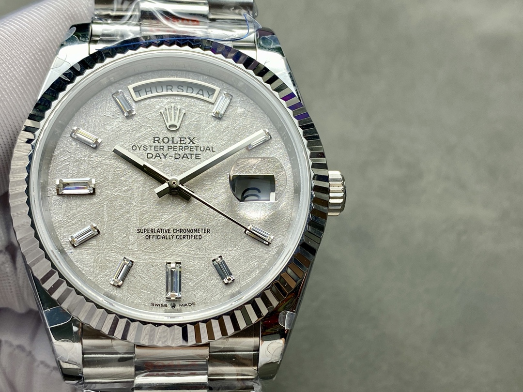 Rolex Day-Date 228239 Meteorite Grey Dial Fluted Bezel 40mm Mens Replica Watch - QualitySwissReplica