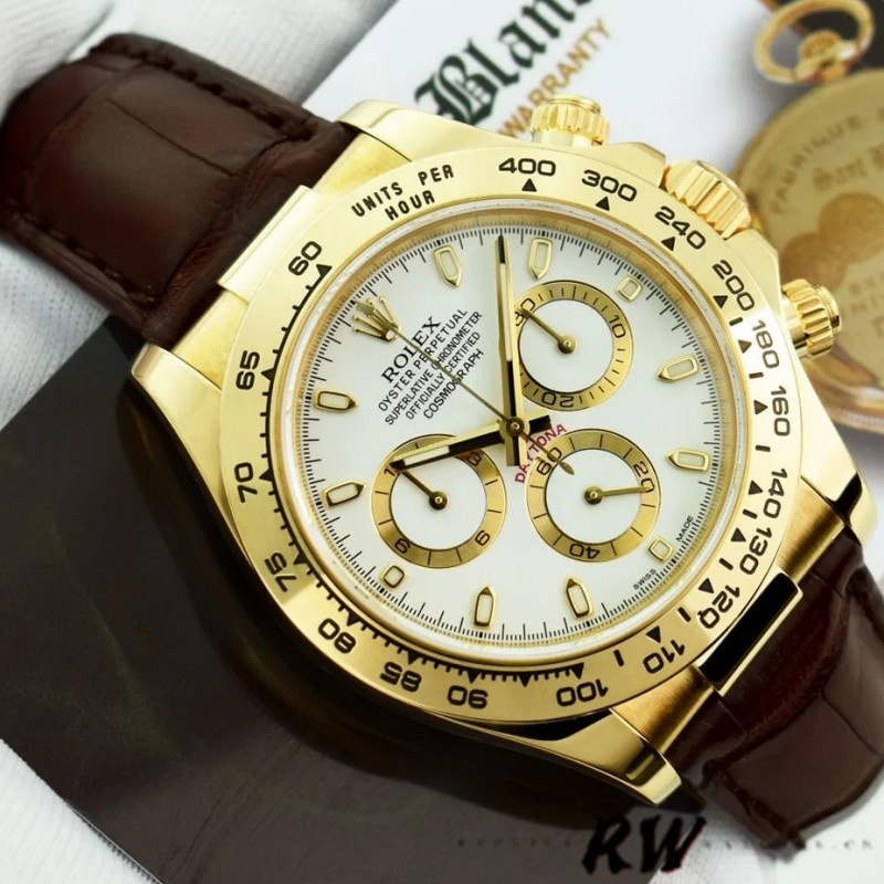 Rolex Daytona 116518 Yellow Gold Automatic White Dial 40mm Mens Replica Watch - QualitySwissReplica