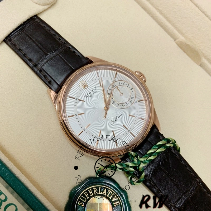Rolex Cellini Date 50515 Rose Gold Silver Guilloche Index Dial 39mm Mens Replica Watch - QualitySwissReplica