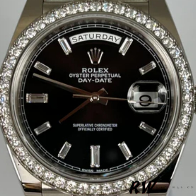 Rolex Day-Date 228349RBR Black Dial Diamond Bezel 40mm Mens Replica Watch - QualitySwissReplica
