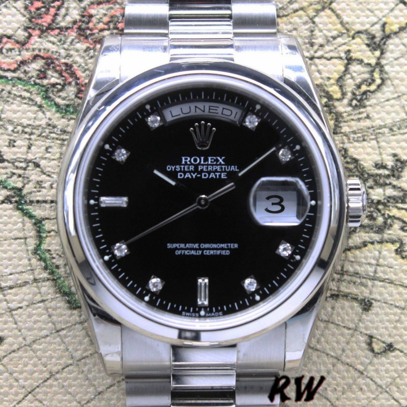 Rolex Day Date 118206 Black Diamond Dial 36mm Unisex Replica Watch - QualitySwissReplica