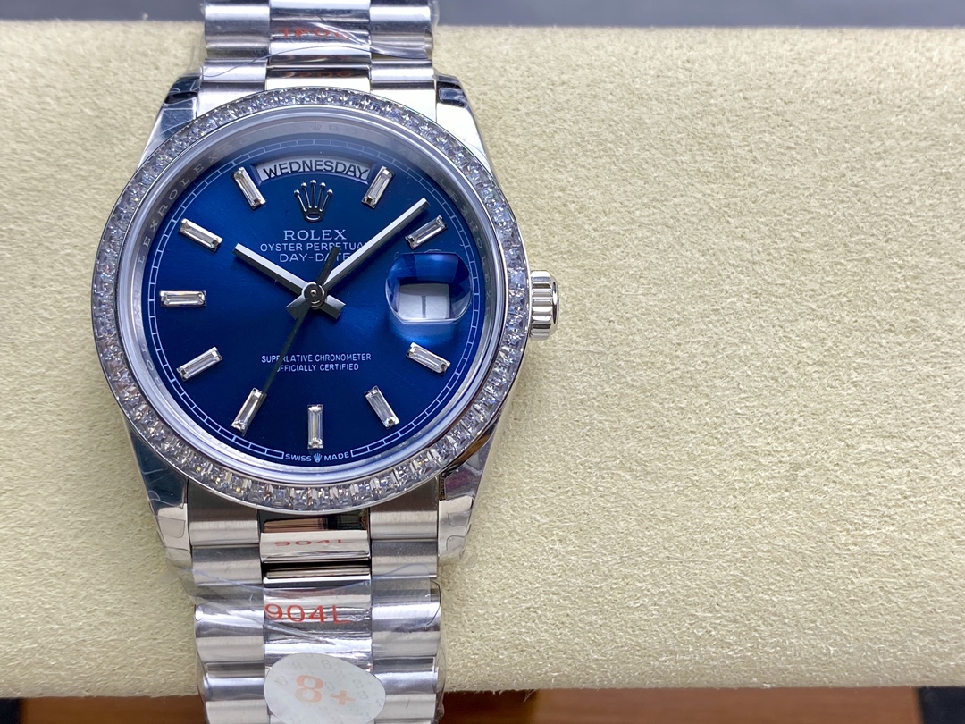 Rolex Day Date 36mm Bright Blue Diamond-Set Dial Diamond-Set Bezel m128396tbr 0024 - QualitySwissReplica