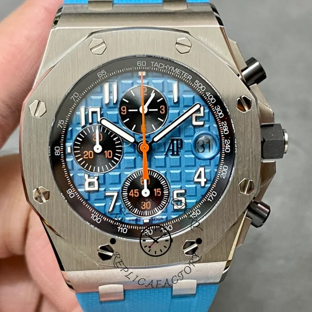 1:1 Clone AP Royal Oak Offshore Light Blue Dial 26238ST.OO.A340CA.01 Rubber Strap - QualitySwissReplica