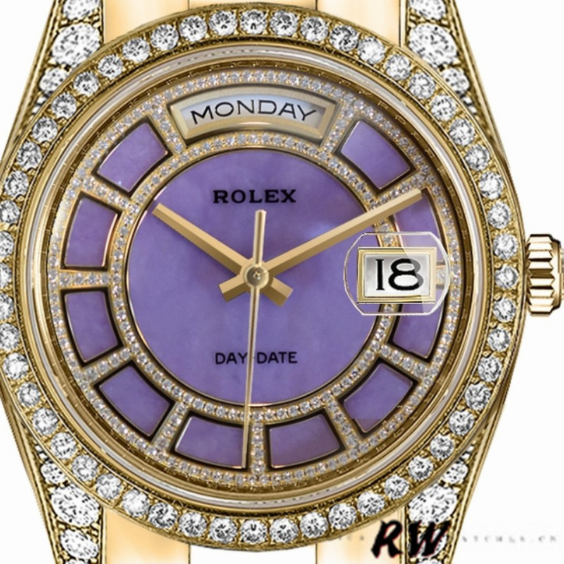 Rolex Day-Date 118388 Yellow Gold Lavender Purple Dial 36MM Unisex Replica Watch - QualitySwissReplica