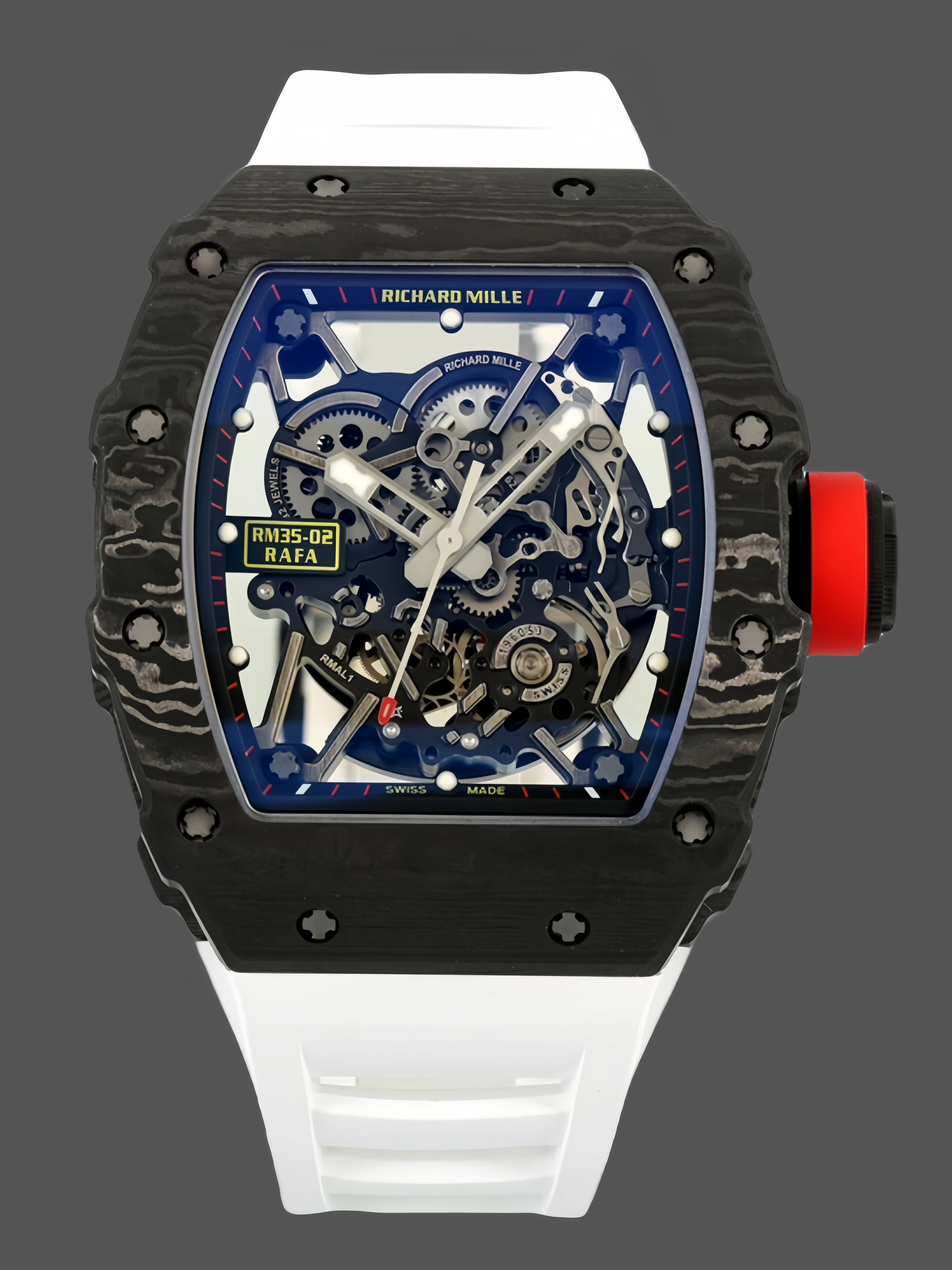 Richard Mille RM 035-02 Rafael Nadal NTPT Carbon on White Rubber Strap - QualitySwissReplica