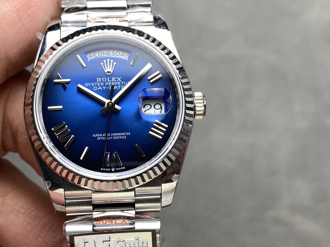 Rolex Day Date 36 White Gold Blue Ombre Dial M128236 0020 - QualitySwissReplica