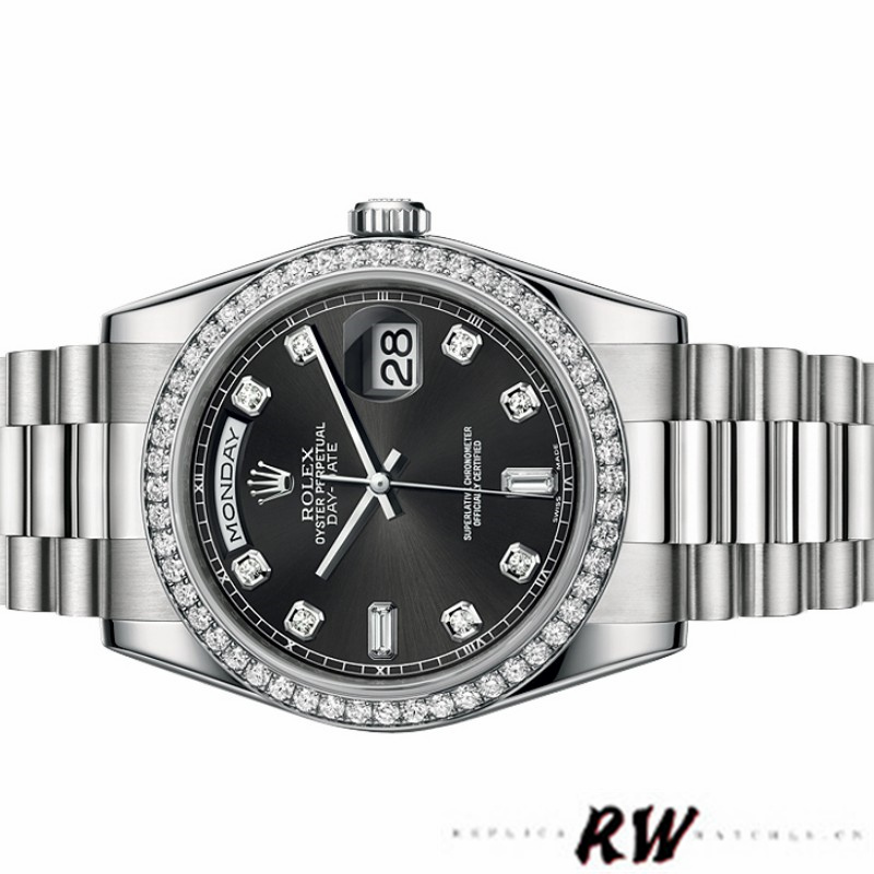 Rolex Day Date 118346 Black Diamonds Dial 36mm Unisex Replica Watch - QualitySwissReplica