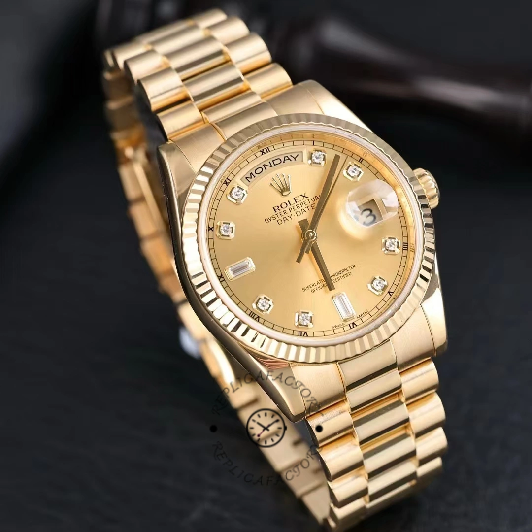 Rolex Day-Date 118238 Yellow Gold Diamond Champagne Dial 36mm Unisex Replica Watch - QualitySwissReplica