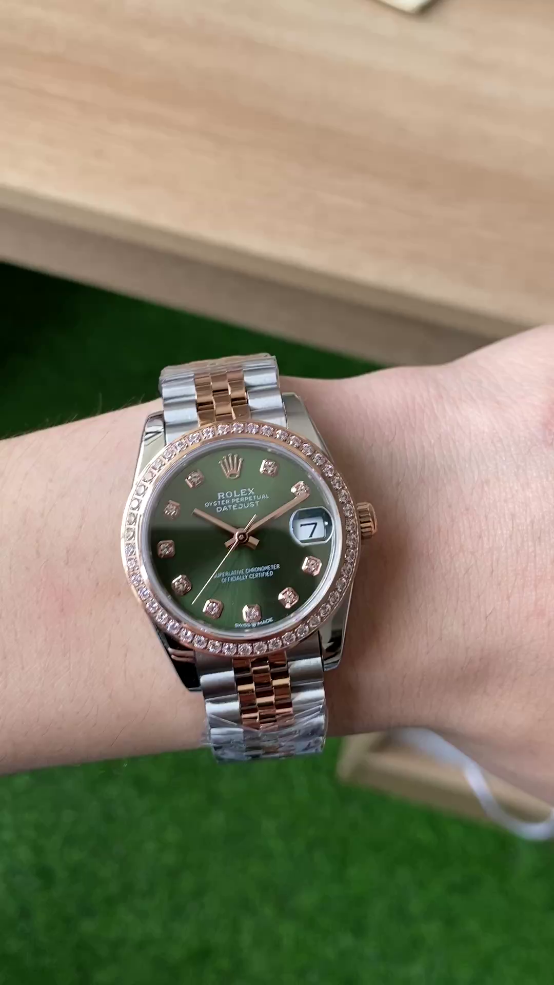 Rolex Datejust Olive Green Diamond Steel & Rose Gold 279381RBR 0007 Lady Watch - QualitySwissReplica