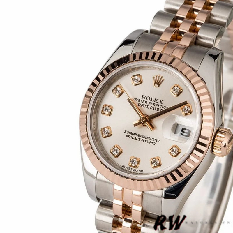 Rolex Datejust 179171 Silver Diamonds Dial Fluted Bezel 26MM Lady Replica Watch - QualitySwissReplica