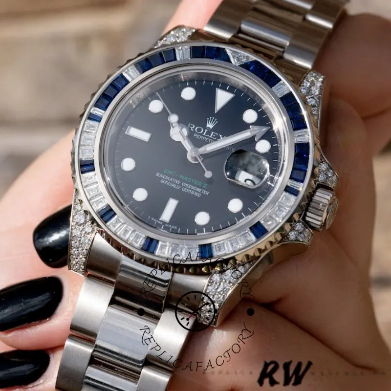 Rolex GMT Master II 116759SA Black Dial White Gold 40mm Mens Replica Watch - QualitySwissReplica