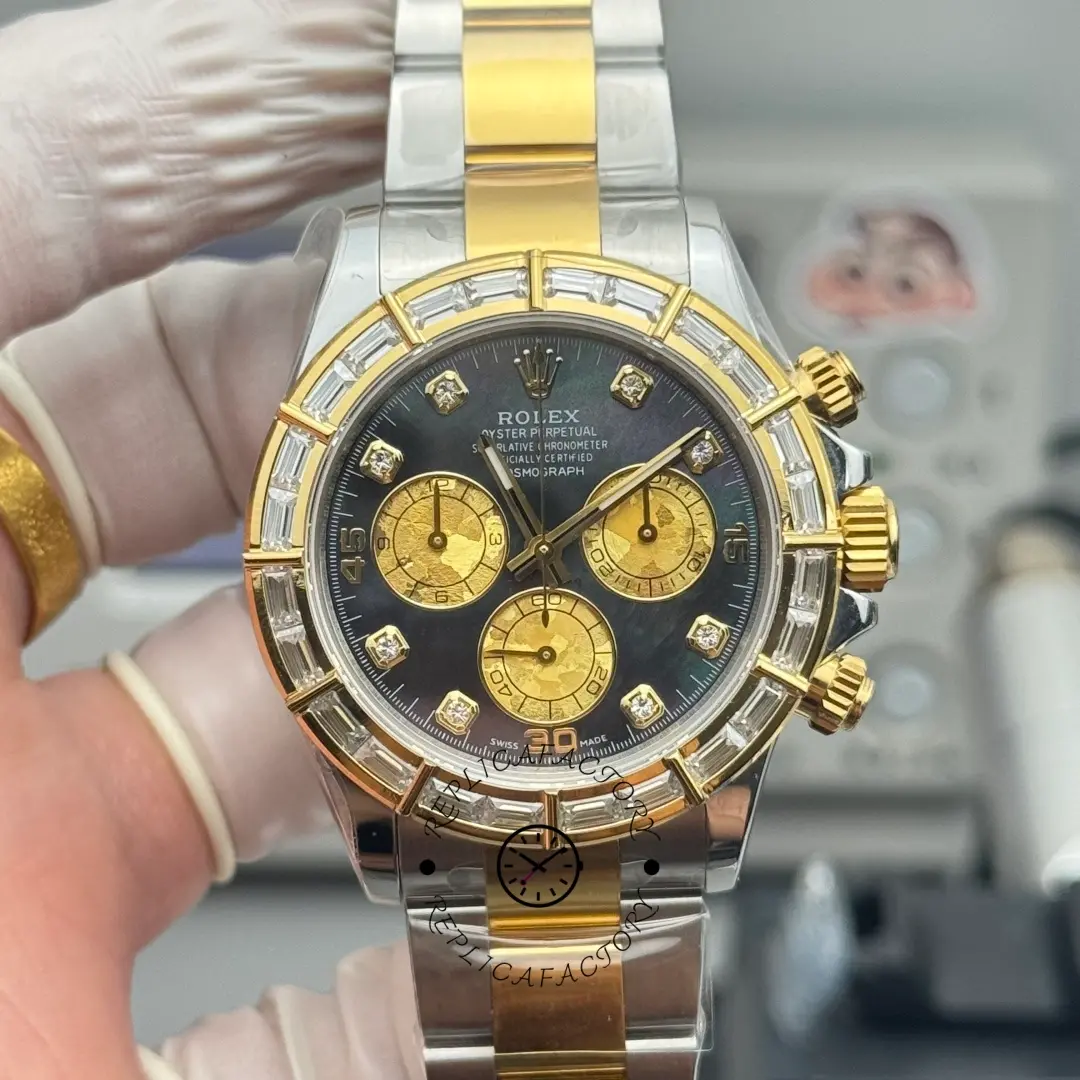 Rolex Daytona Cosmograph 116568BR Replica 40 Yellow Gold Black MOP Dial - QualitySwissReplica