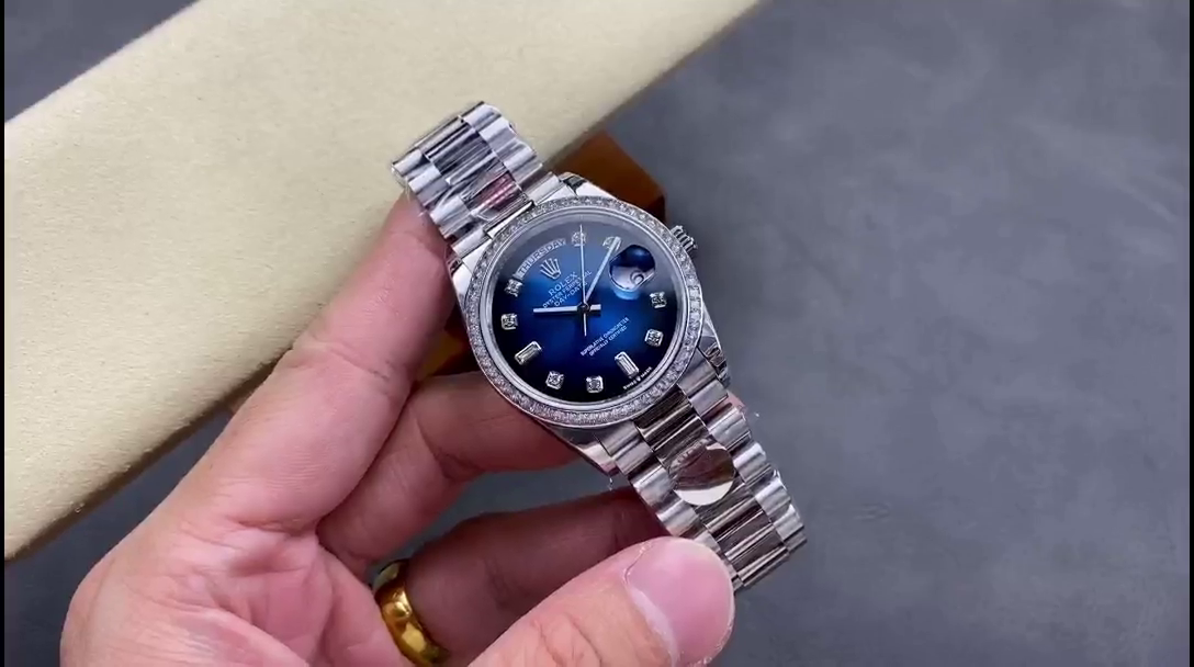 Rolex Day-Date 128349RBR 0010 Blue Ombre Dial Diamond Bezel 36MM Unisex Replica Watch - QualitySwissReplica