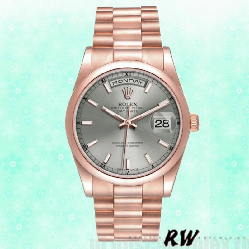 Rolex Day-Date 118205 Rose Gold Rhodium Grey Dial 36mm Unisex Replica Watch - QualitySwissReplica