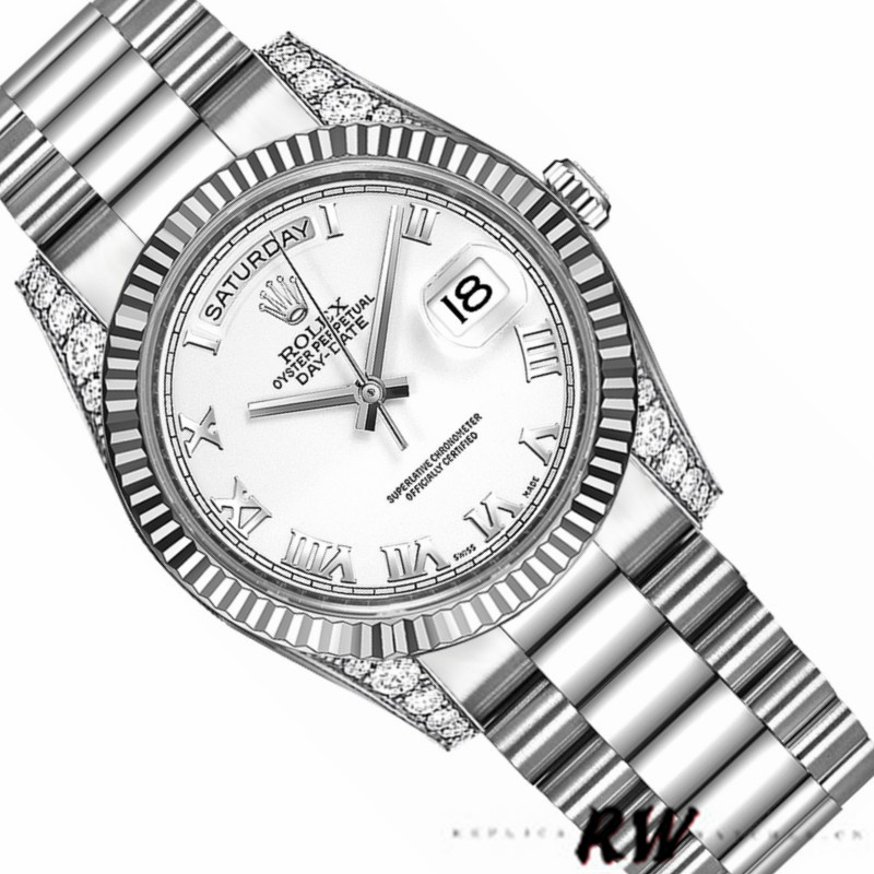 Rolex Day Date 118339 White Dial Fluted Bezel 36mm Unisex Replica Watch - QualitySwissReplica