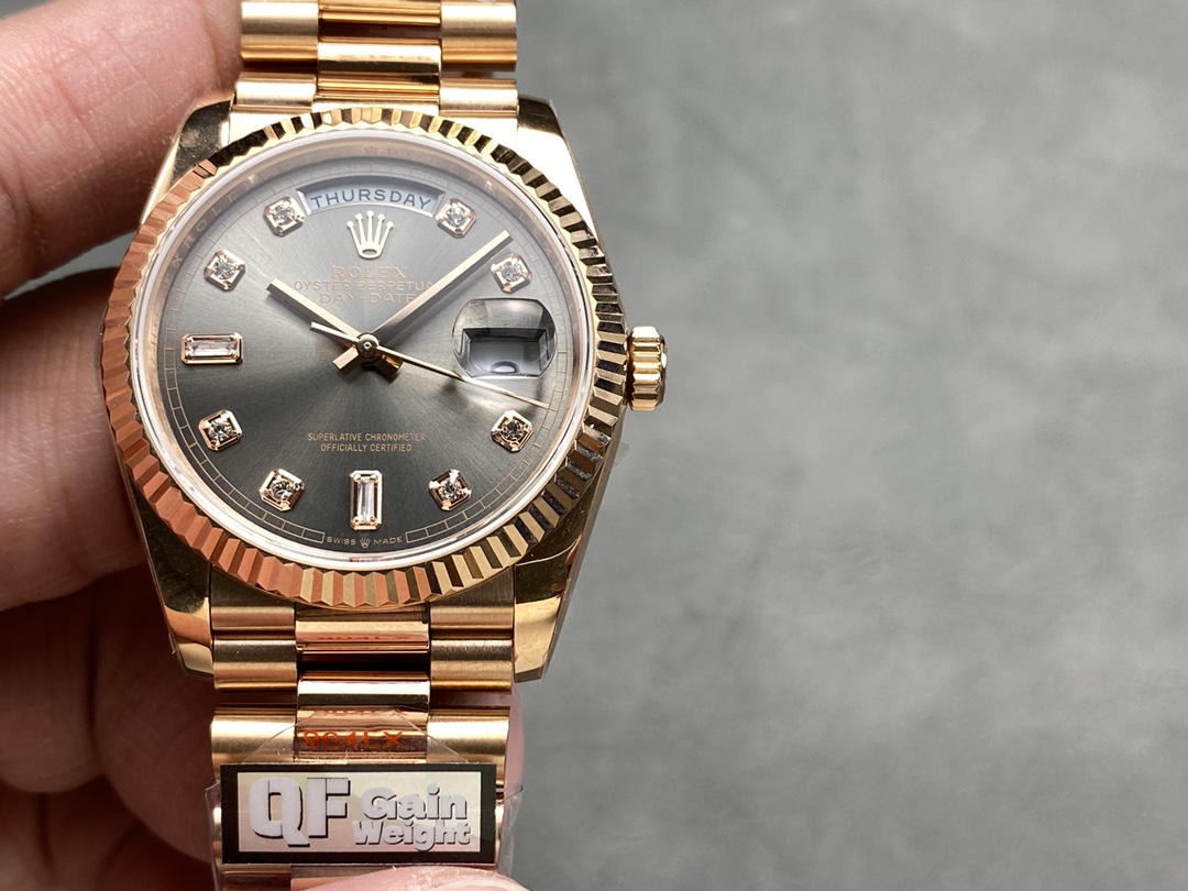 Rolex Day Date Rose Gold Slate Diamond Dial President Bracelet M128235 0050 - QualitySwissReplica