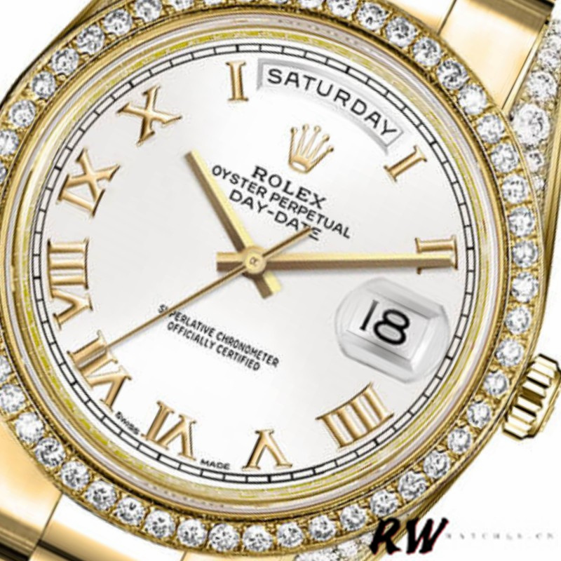 Rolex Day-Date 118388 Yellow Gold White Roman Numeral Dial 36MM Unisex Replica Watch - QualitySwissReplica