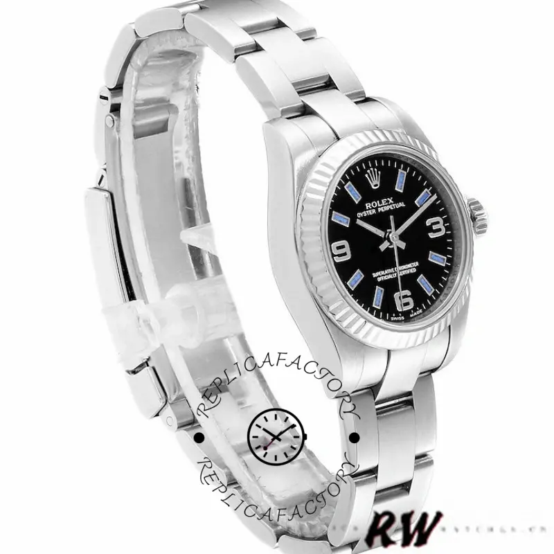 Rolex Oyster Perpetual 176234 Black Dial Blue Baton 26MM Lady Replica Watch - QualitySwissReplica
