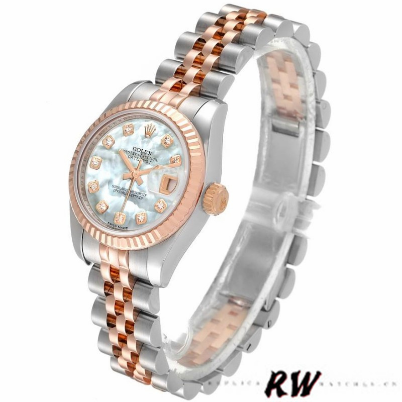 Rolex Datejust 179171 White MOP Diamond Dial Fluted Bezel 26MM Lady Replica Watch - QualitySwissReplica