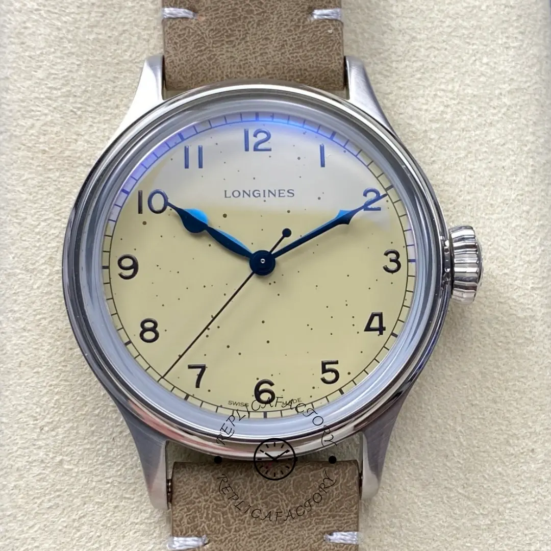 Longines L2.819.4.93.2 Heritage Military 38.5mm Steel Replica Beige Suede - QualitySwissReplica