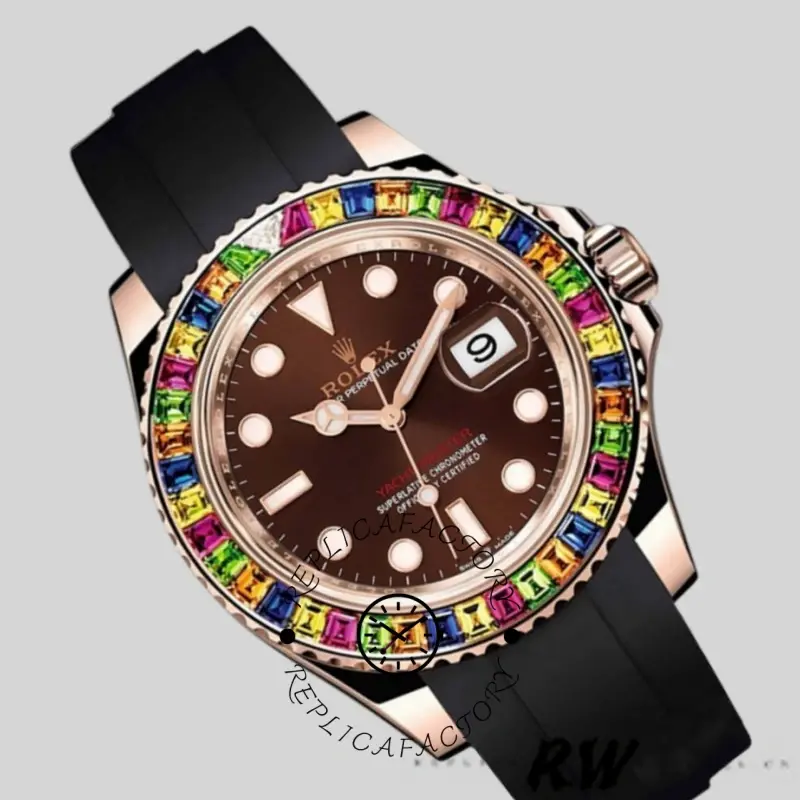 Rolex Yacht-Master 116695 Black Rubber Strap Brown Dial 40MM Mens Replica Watch - QualitySwissReplica