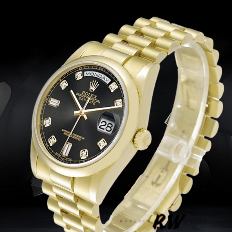 Rolex Day-Date 118208 Black Diamond Dial 36mm Unisex Replica Watch - QualitySwissReplica