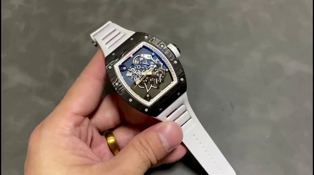 Richard Miller RM 055 RMUL2 NTPT Carbon Fiber White Rubber Strap - QualitySwissReplica