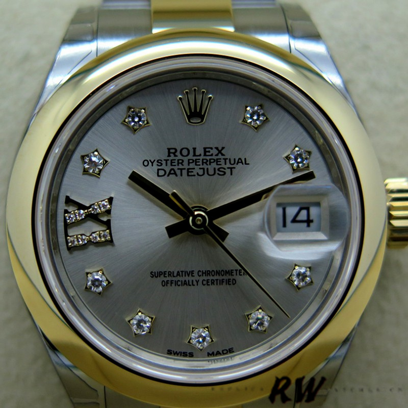 Rolex Datejust 279163 Silver Diamond Dial Domed Bezel 28mm Lady Replica Watch - QualitySwissReplica