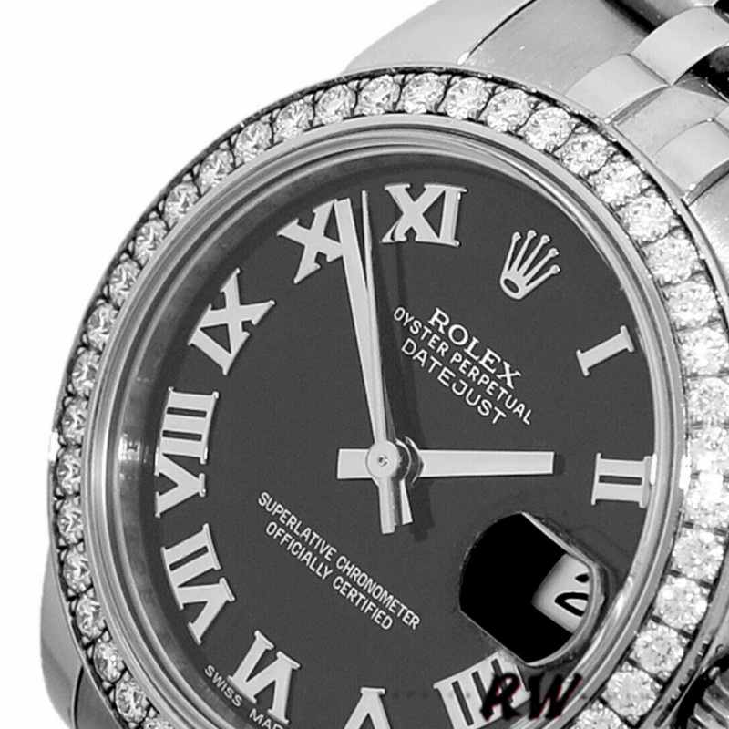 Rolex Datejust 178384 Stainless Steel Black Roman Dial 31MM Lady Replica Watch - QualitySwissReplica