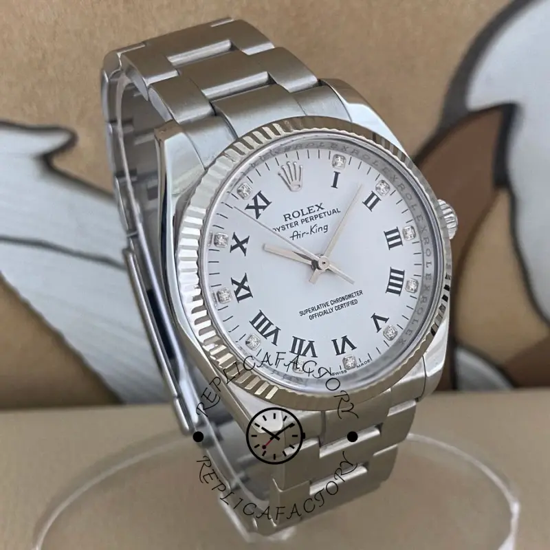 Rolex Oyster Perpetual Air-King 114234 White Diamond Dial 34mm Unisex Replica Watch - QualitySwissReplica