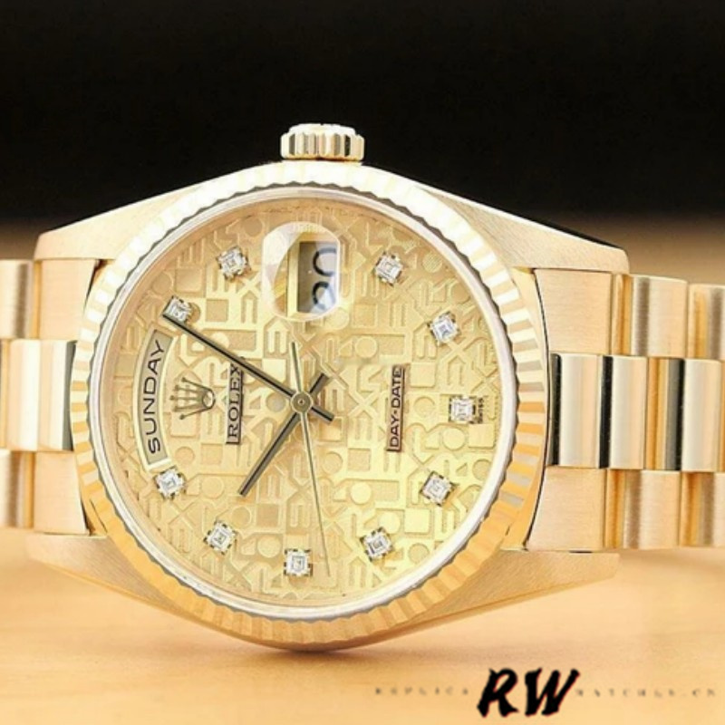 Rolex Day-Date 118238 Yellow Gold Champagne Jubilee Diamond Dial 36mm Unisex Replica Watch - QualitySwissReplica