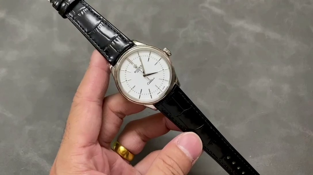 Rolex Cellini Time 50509 Black Leather Strap White Dial 39mm Mens Replica Watch - QualitySwissReplica