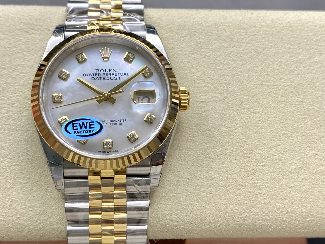 Rolex Datejust 126233 White MOP Diamond Dial Fluted Bezel 36MM Unisex Replica Watch - QualitySwissReplica